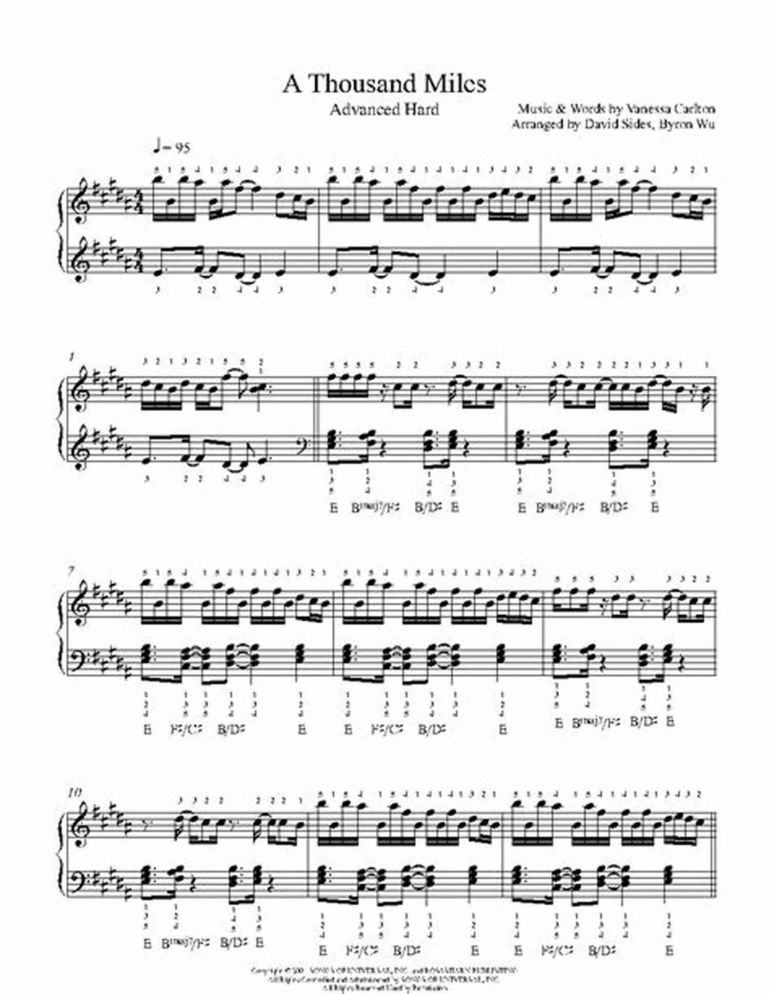 Beautiful Piano Sheet Music For Thousand Miles A Thousand Miles (Sheet Music)
