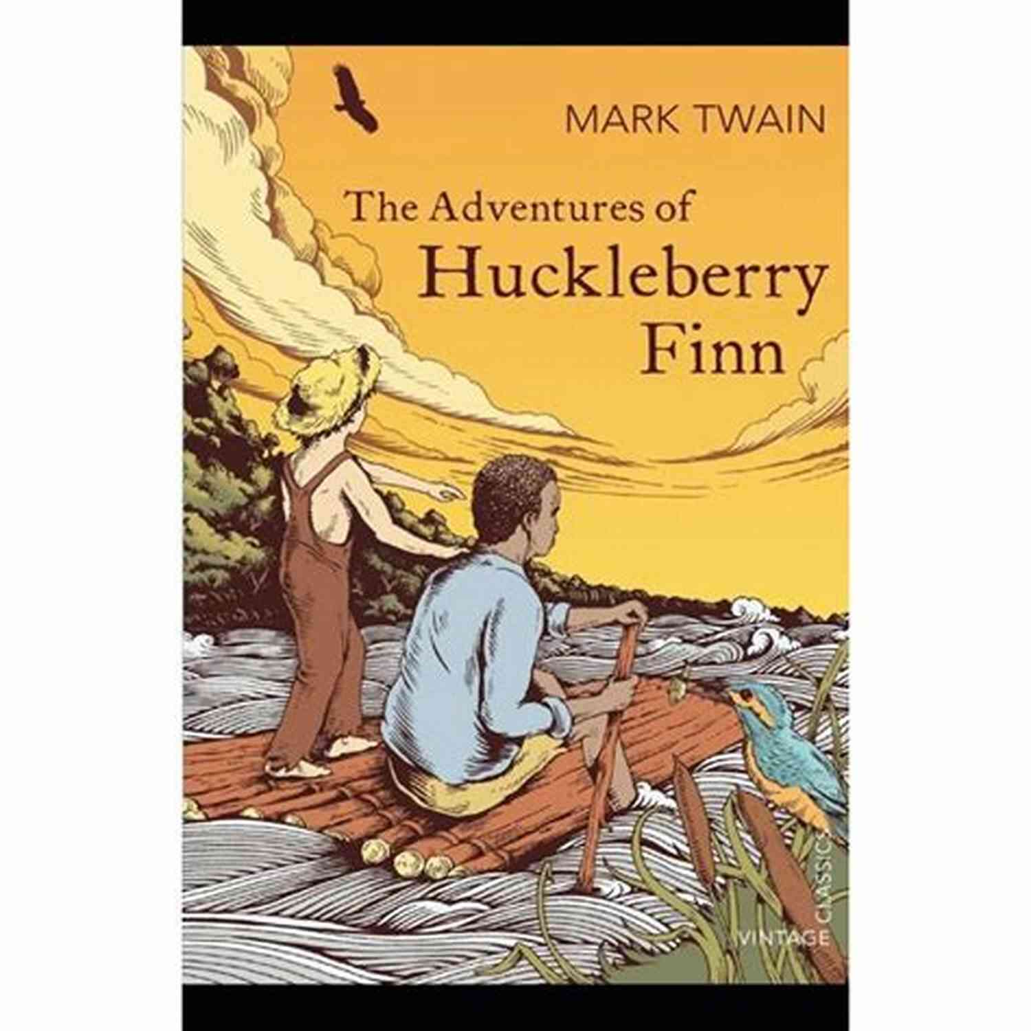 The Adventures Of Huckleberry Finn Illustrated Book Cover A Boy And A Runaway Slave Standing Near A Raft On A River, Surrounded By Lush Greenery The Adventures Of Huckleberry Finn Illustrated